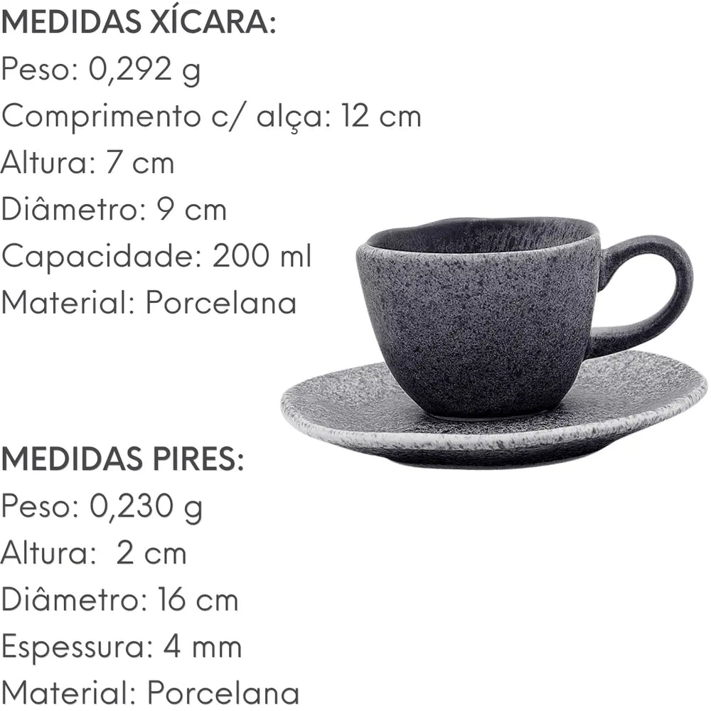 Xicara Cha C/ Pires 200ml Linha Ryo Granito Oxford Oxford