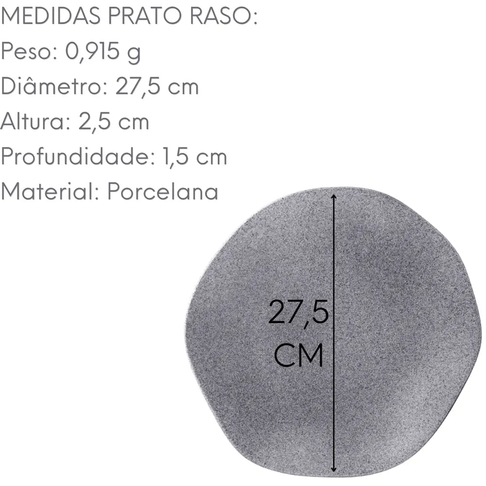 Prato Granito Raso 27,5cm Porcelana Linha Ryo Mesa Oxford