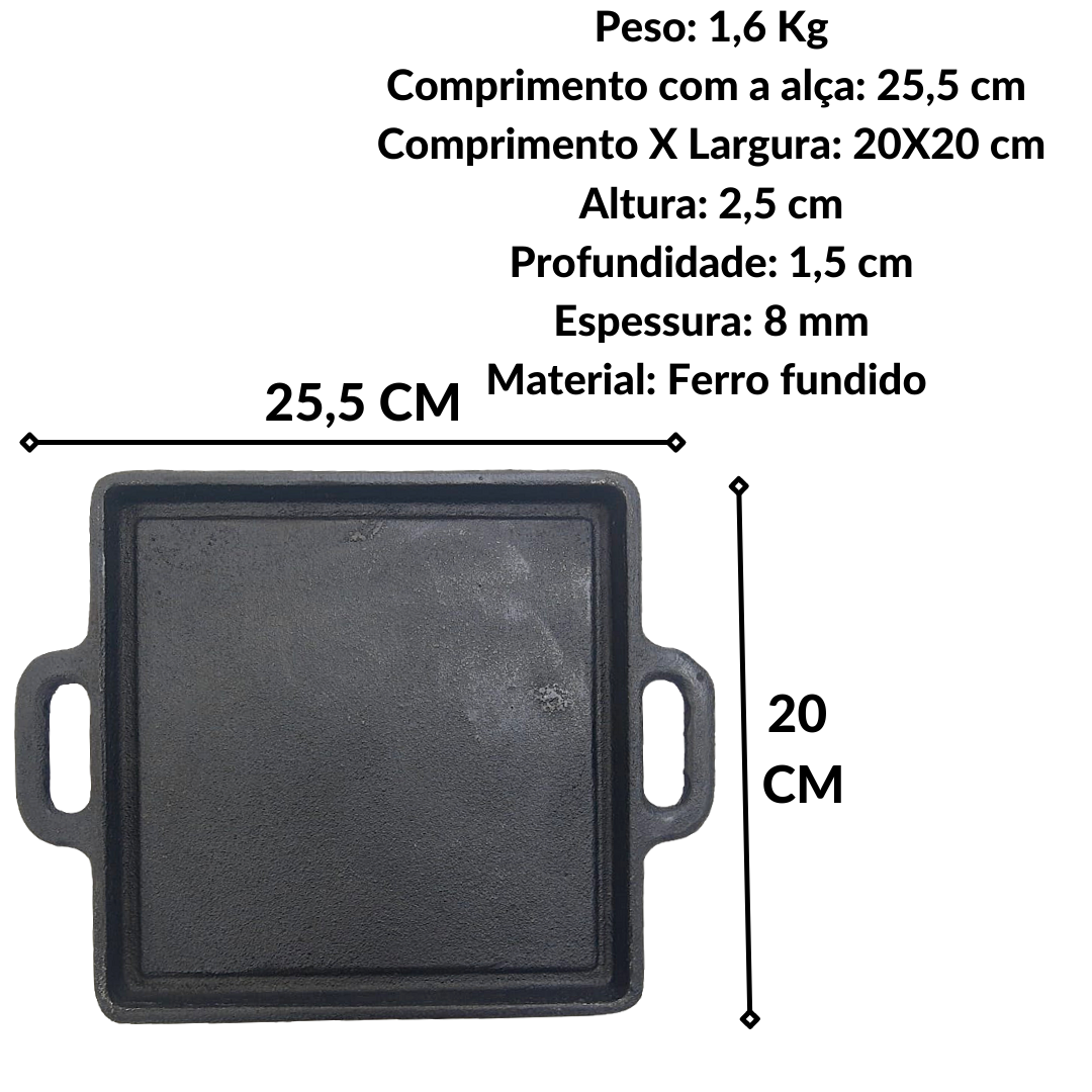 Bifeteira Quadrada Lisa 20cm C/ Alça RIG