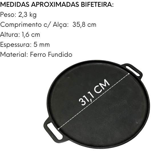 Bifeteira Chapa Redonda Lisa 30cm Em Ferro Fundido