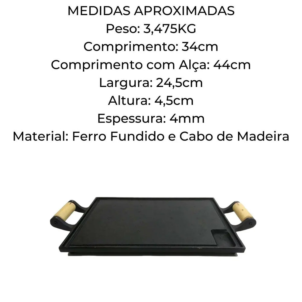 Chapa Fritadeira Lisa 25x35cm 2 Alças Churrasco RIG