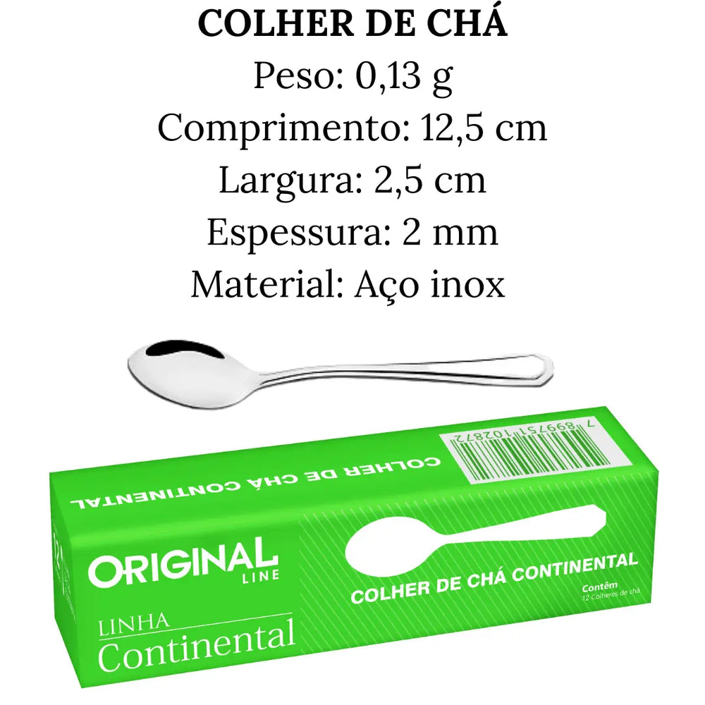 Colheres Chá Continental Inox 12,5cm Continental