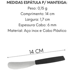 Mini Espatula Inox Cabo Plastico Preto Manteiga Original
