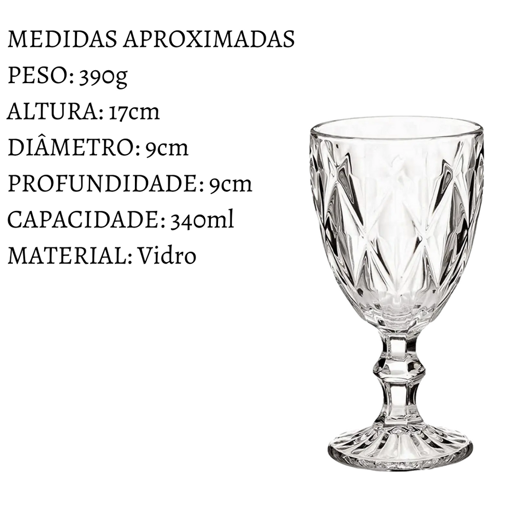 Taça Diamante Agua 340 ML de Vidro Original