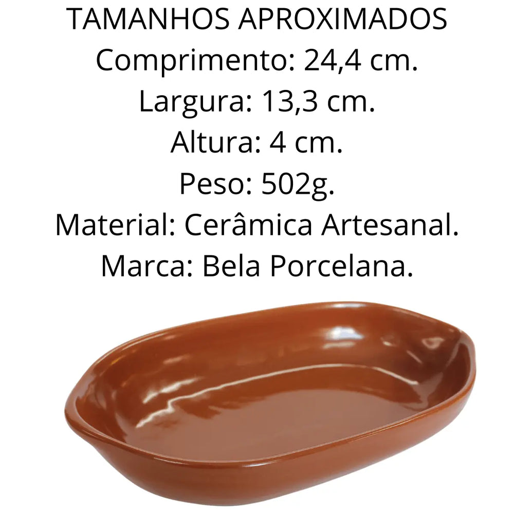 Travessa Oval de Cerâmica Artesanal com 24,4 cm Bela Porcelana