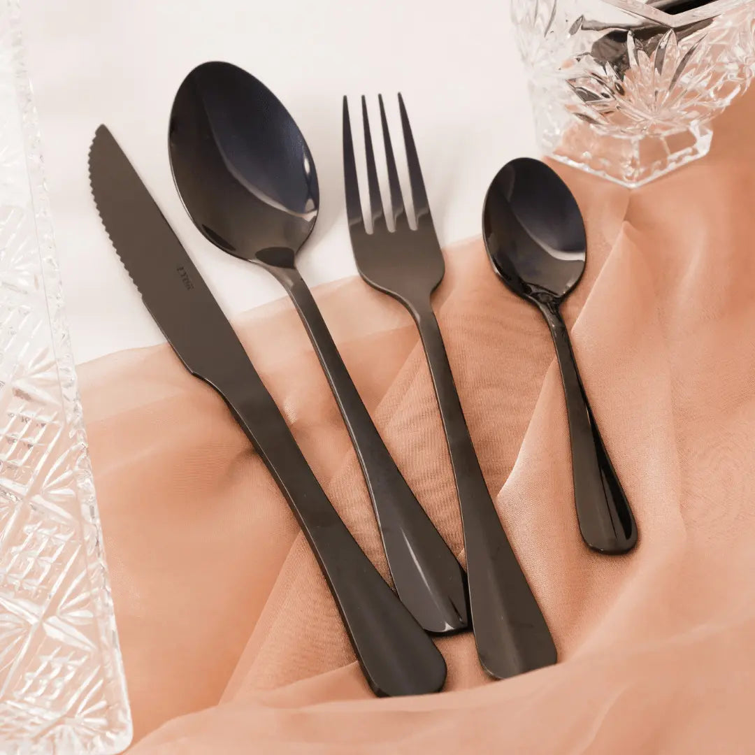 Faqueiro Positano Preto 24pçs Lyor