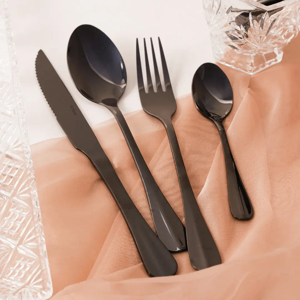 Faqueiro Positano Preto 24pçs Lyor