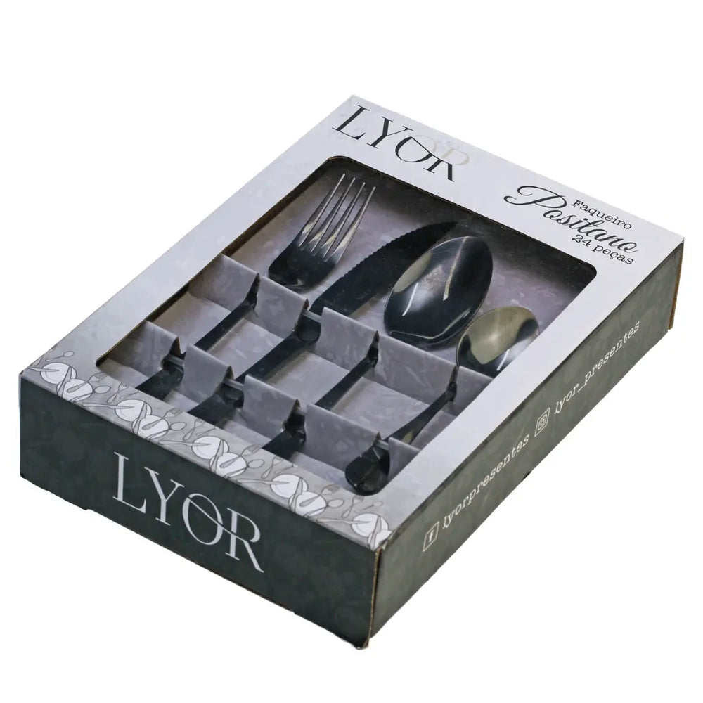 Faqueiro Positano Preto 24pçs Lyor