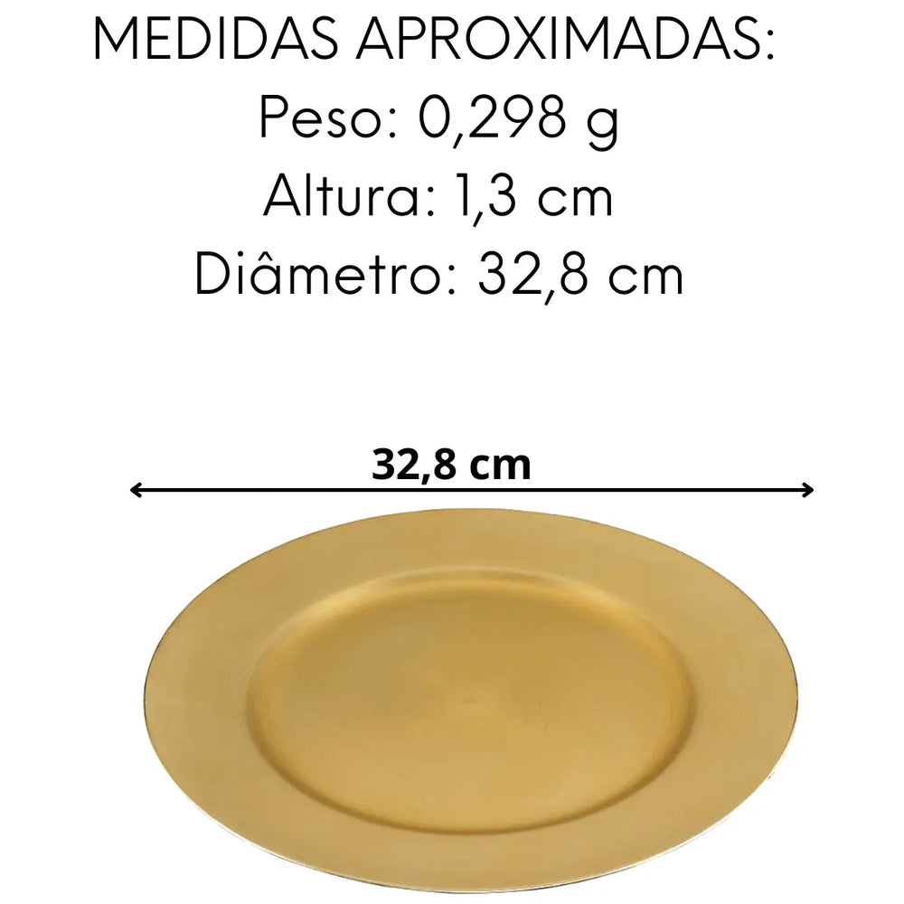 Sousplat Disco Opala Dourado 32,8cm Plástico Lyor