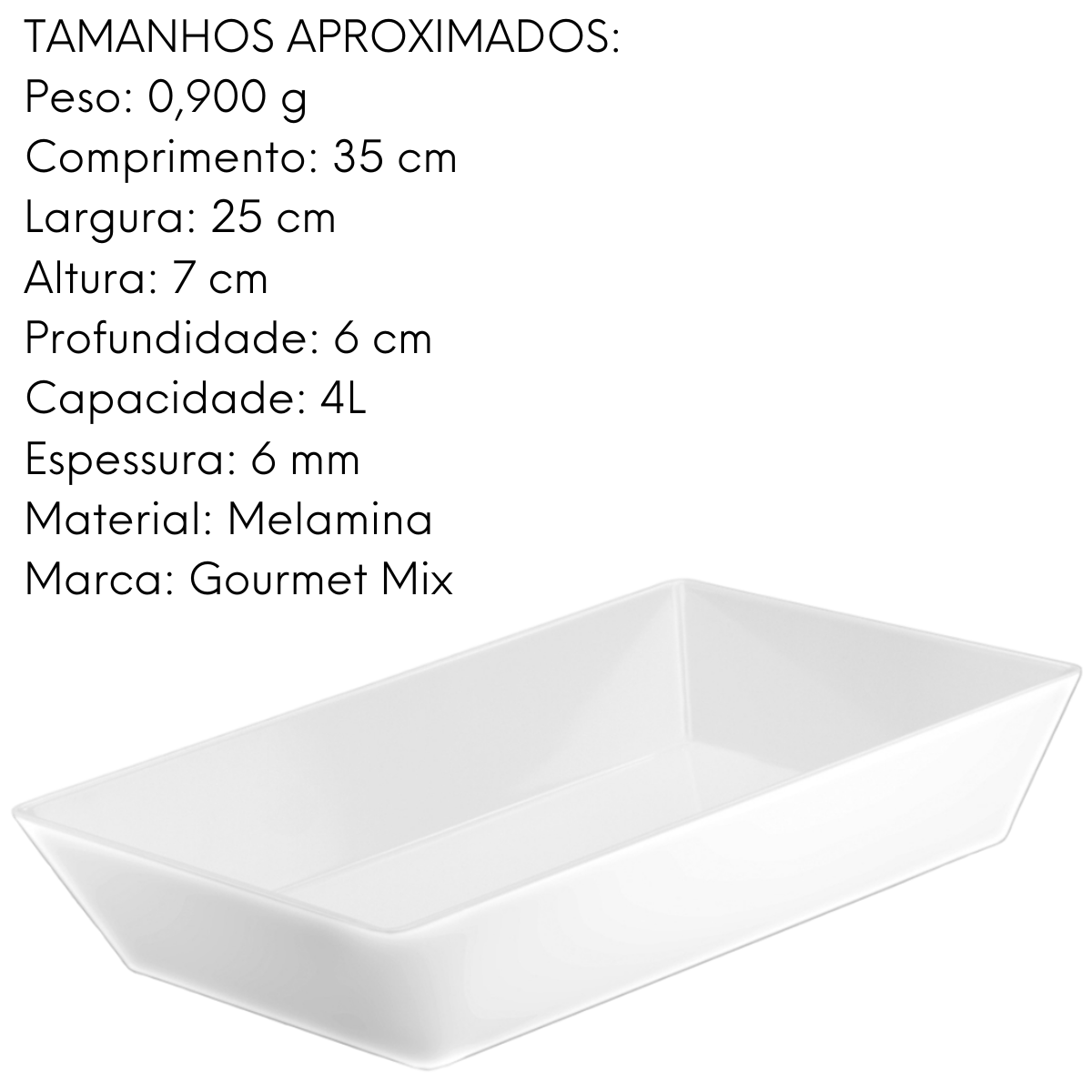 Travessa Retangular Melamina 4L Gourmet Mix