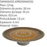Prato P/ Bolo Centro Mesa Decorado C/ Pé 33cm Vidro Lyor