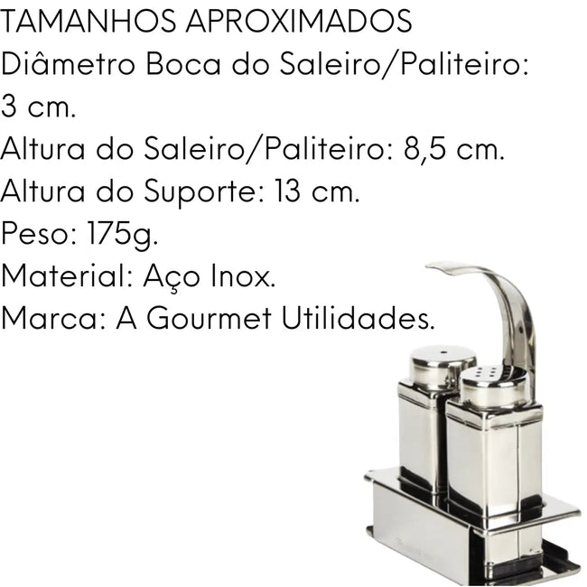 Kit Saleiro Paliteiro com Suporte em Aço Inox 13 cm. Main Image