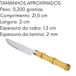 Conj 6 Faca Mesa 21,5cm Inox C/ Cabo Bambu Lyor Lyor