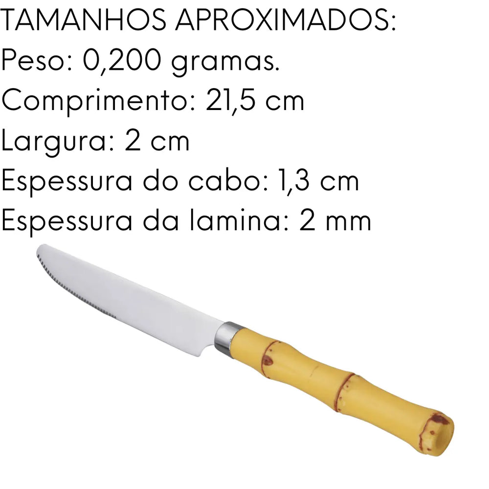 Conj 6 Faca Mesa 21,5cm Inox C/ Cabo Bambu Lyor Lyor