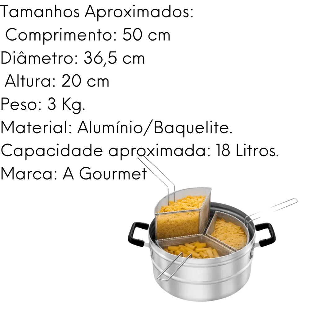 Cozer Caçarola para Massas de Alumínio com 50 cm e 18 Litros. ABC