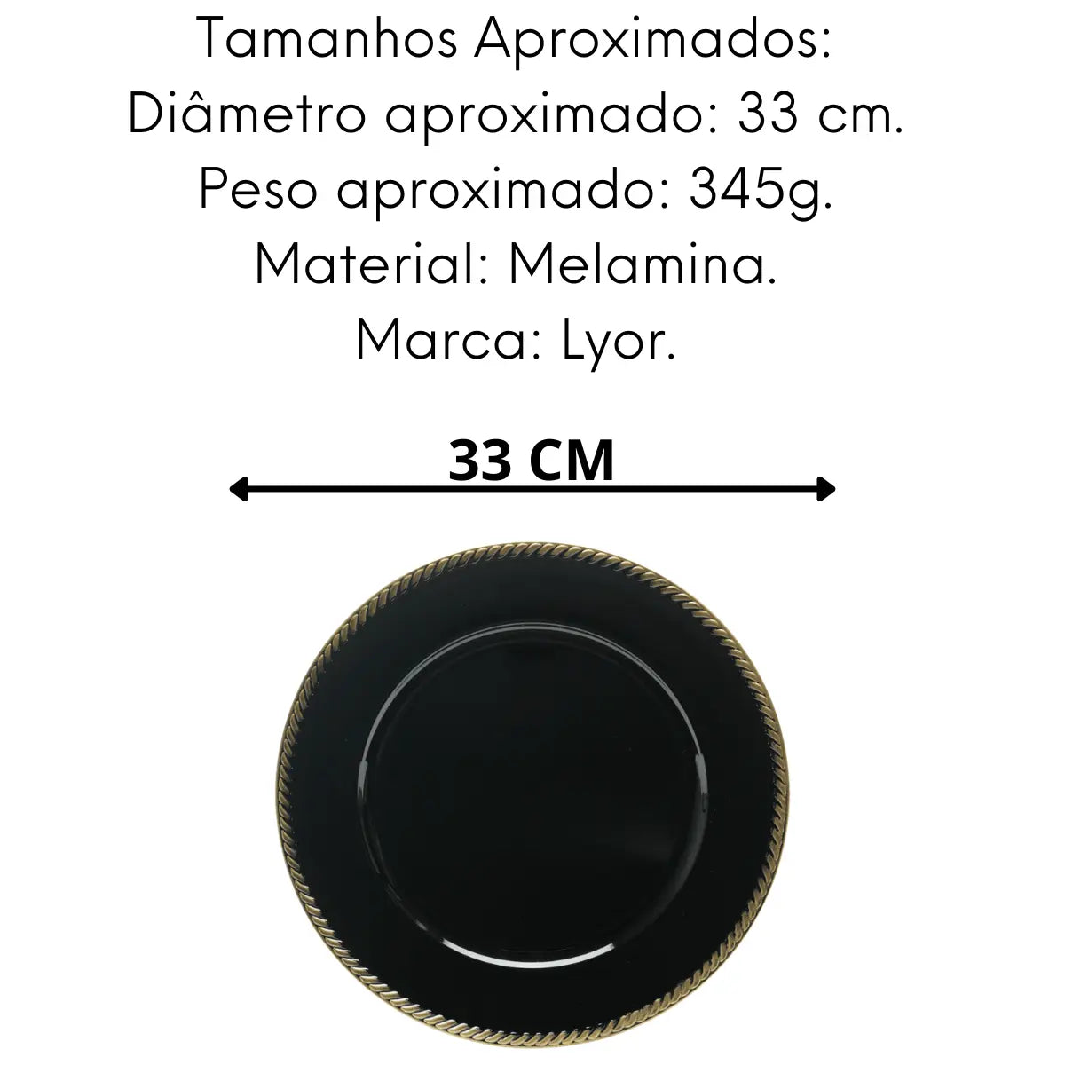 Sousplat Preto Bordado Profissional 33 Cm Lyor