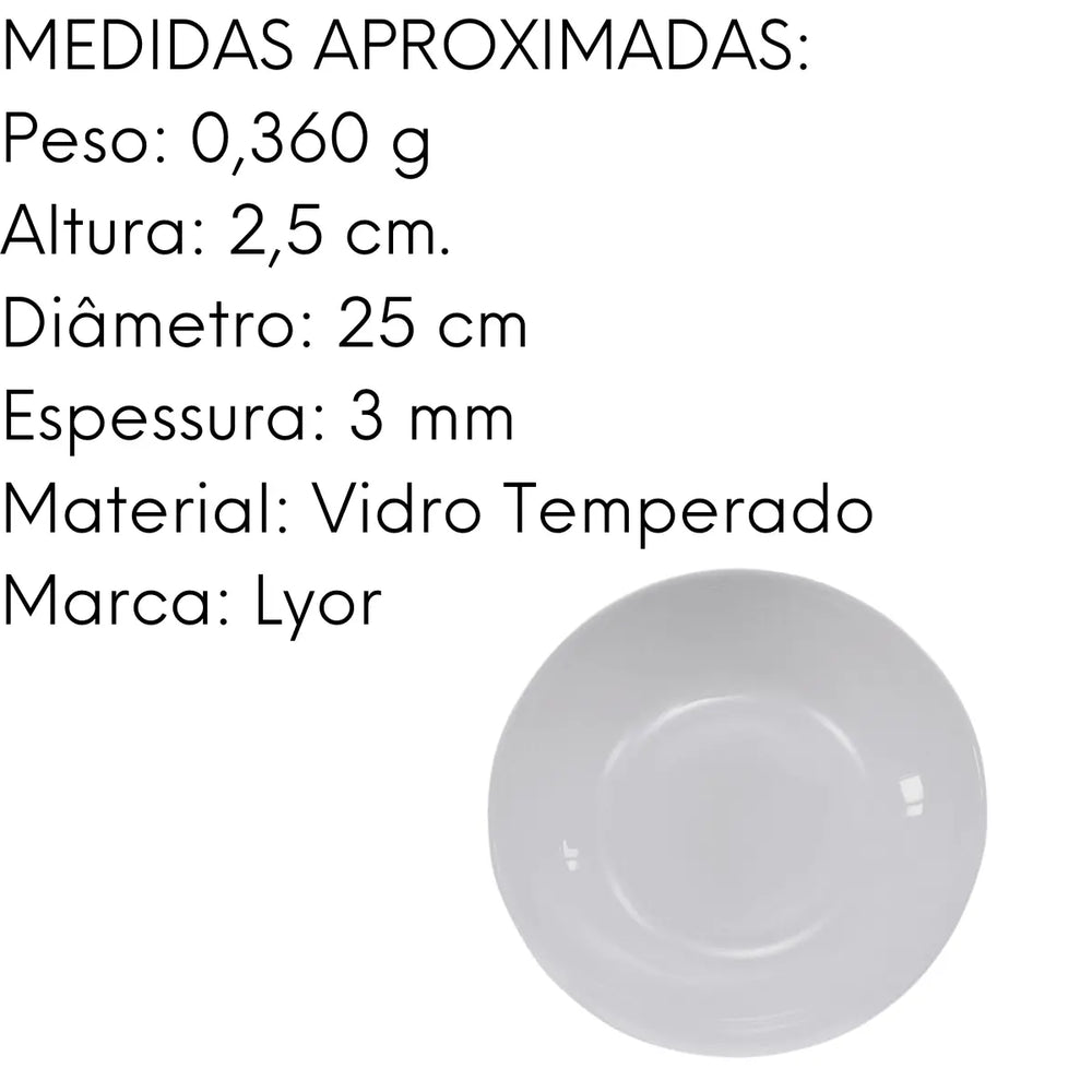Prato Raso Opalino Vidro Branco 25 Cm Lyor