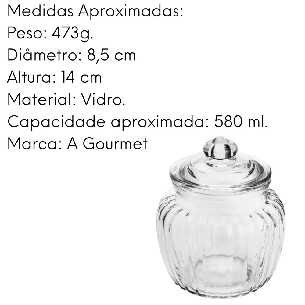 Pote Vidro Pietra Trabalhado para Doces 580 ml Lyor