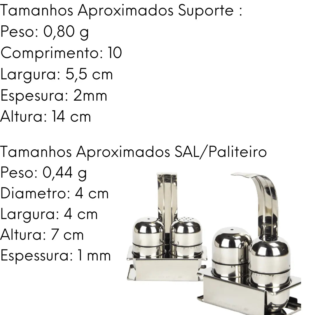 Kit Saleiro Paliteiro Com Suporte Em Aço Inox Restaurante Alissan