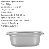 Cuba GN 1/9 65mm Aço Inox 201 Gourmet Mix
