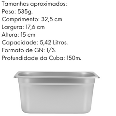 Cuba Aço 201 GN 1/3 150mm Inox 5,42 L