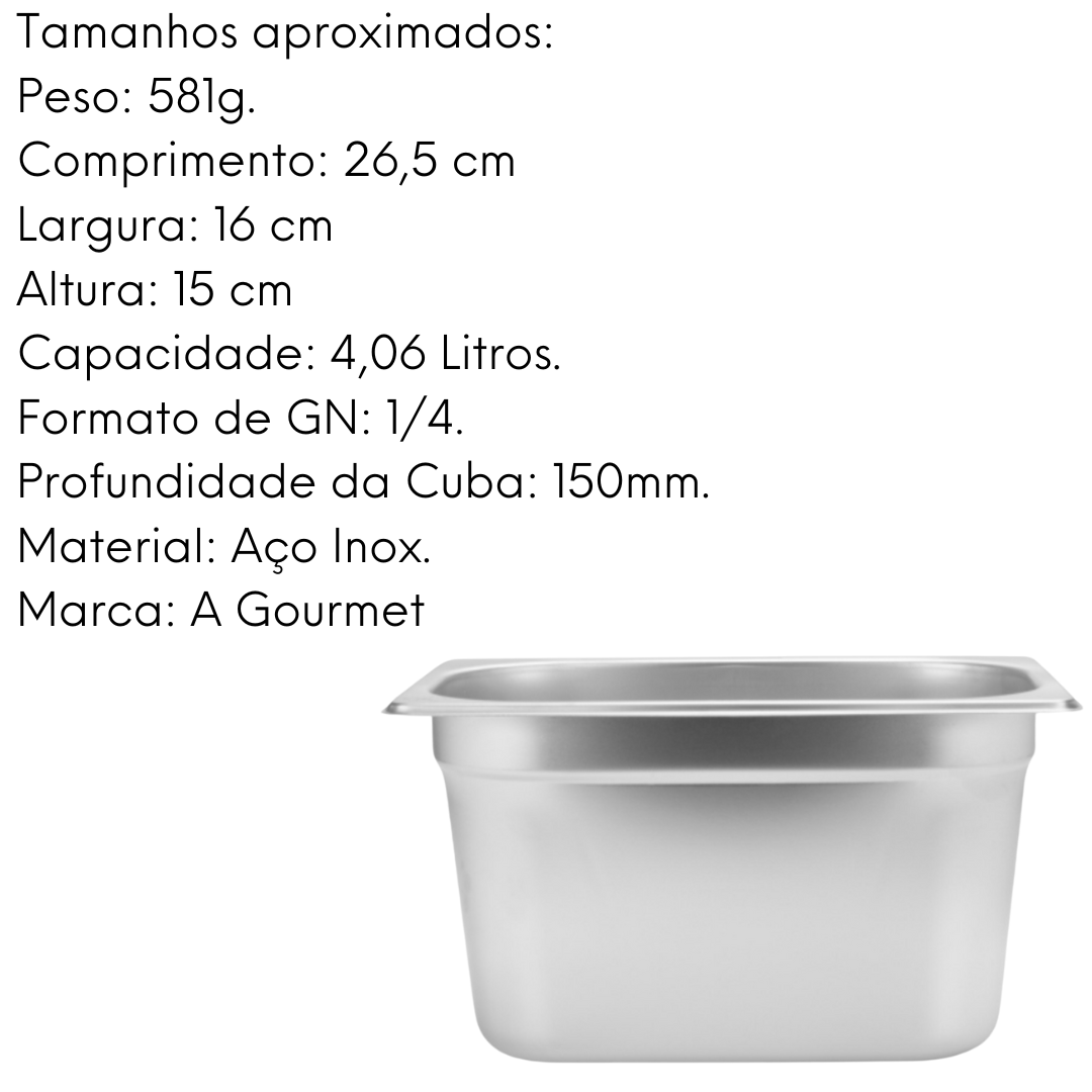 Cuba GN 1/4 150mm em Aço Inox 201