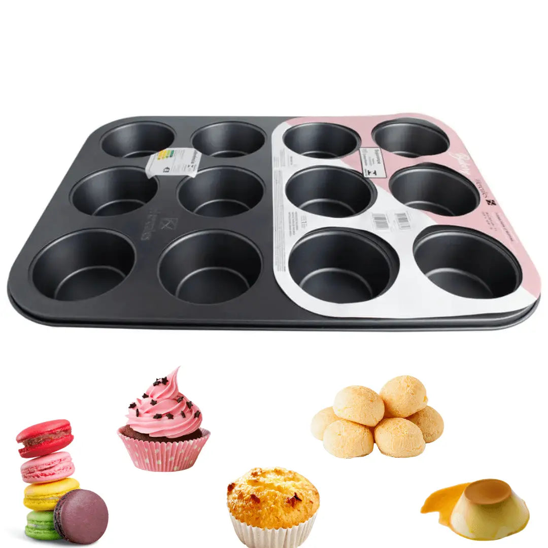 Forma Assadeira Antiaderente Chumbo 12 Muffin Cupcake Pudim Hercules