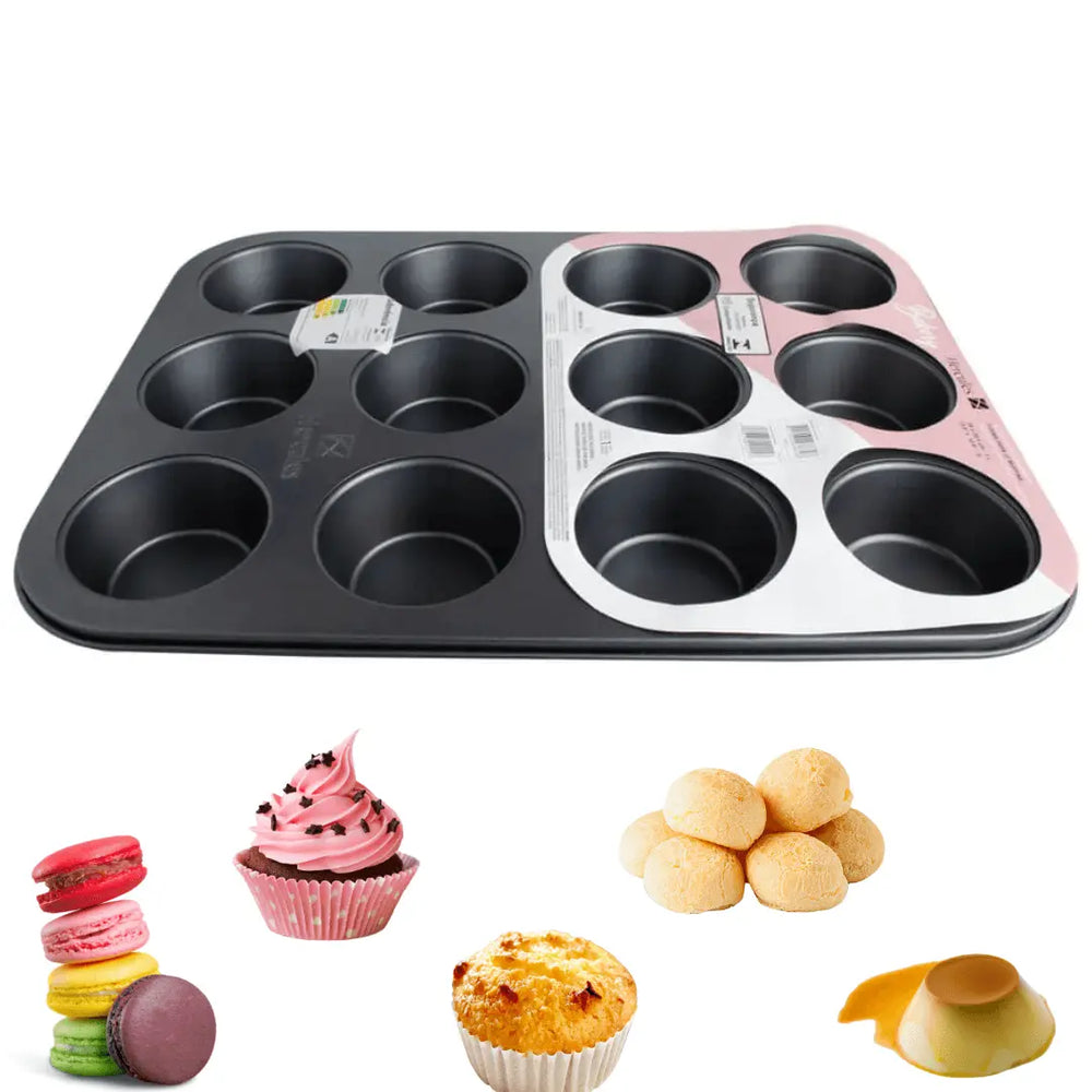 Forma Assadeira Antiaderente Chumbo 12 Muffin Cupcake Pudim Hercules