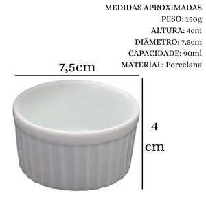 Ramekim Canelado de 90 ML Branco Porcelana BelaVista