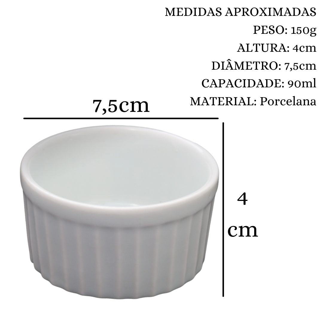 Ramekim Canelado de 90 ML Branco Porcelana BelaVista