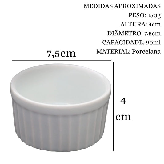 Ramekim Canelado de 90 ML Branco Porcelana